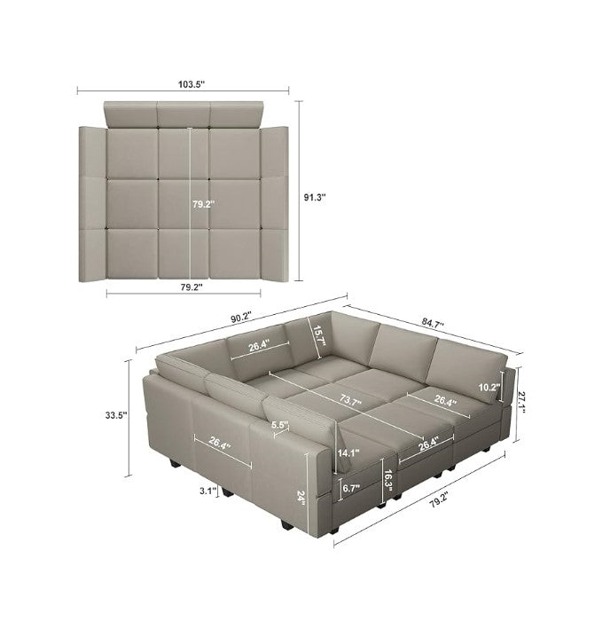 Belffin 9 Seats + 9 Sides Modular Velvet Sleeper Sofa with Storage Seat