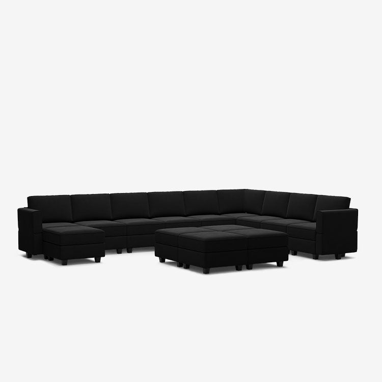 Canapé modulable en velours Belffin 10 places + 12 côtés avec siège de rangement et pouf