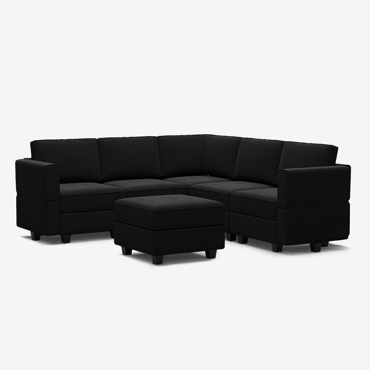 Canapé d'angle modulaire en velours Belffin 5 places + 8 côtés avec siège de rangement et pouf