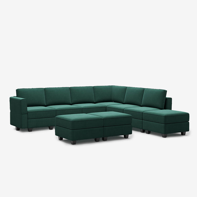 Belffin 7 Seats + 8 Sides Modular Velvet Corner Sofa with Storage Seat and Ottoman
