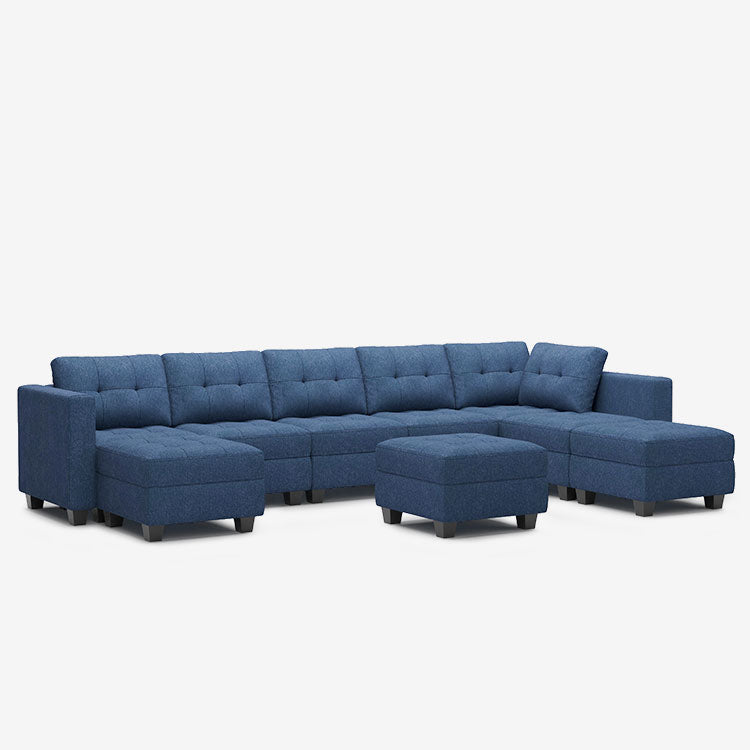 Belffin 8 Seats + 8 Sides Modular Weave Sofa with Storage Seat and Ottoman