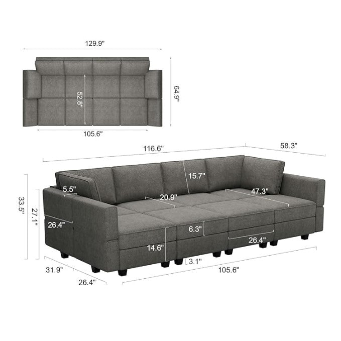 Belffin 8 Seats + 8 Sides Modular Terry Sleeper Sofa with Storage Seat