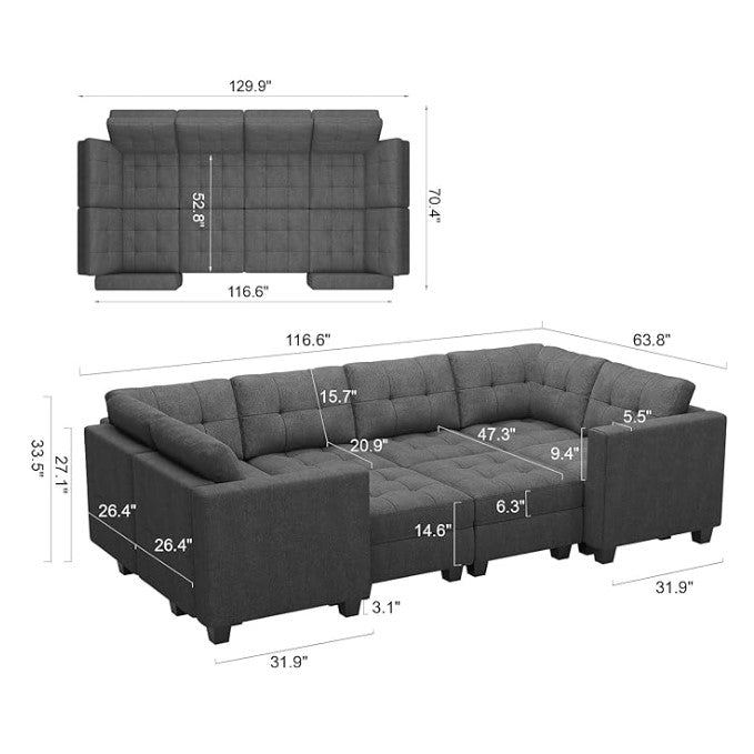 Canapé-lit modulaire Belffin 8 places + 10 côtés avec siège de rangement