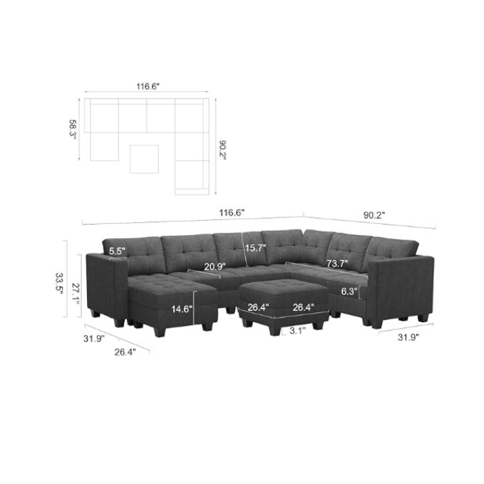 Belffin 7 Seats + 9 Sides Modular Weave Sofa with Ottoman