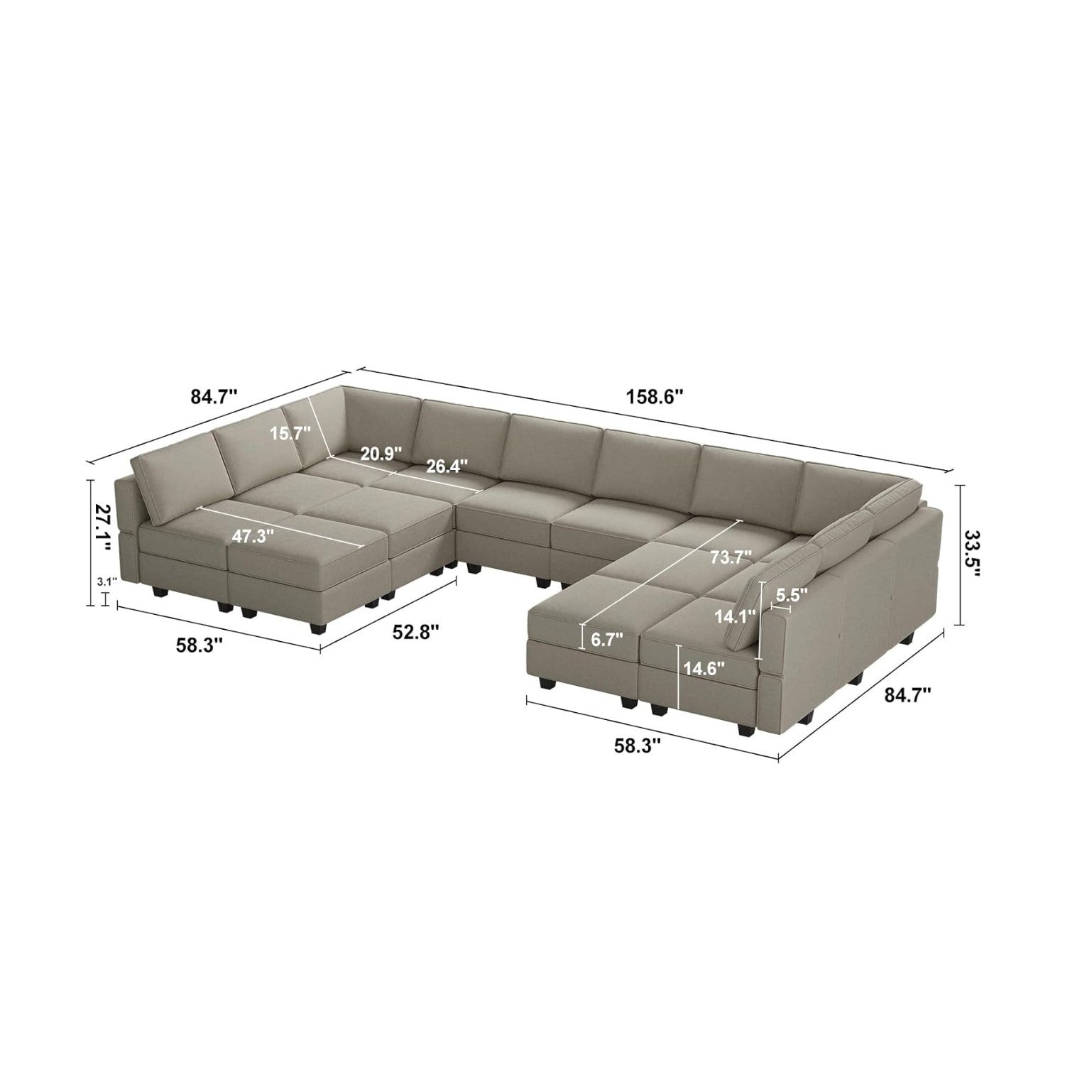 Belffin 14 Seats + 12 Sides Modular Velvet Sofa with Storage Seat
