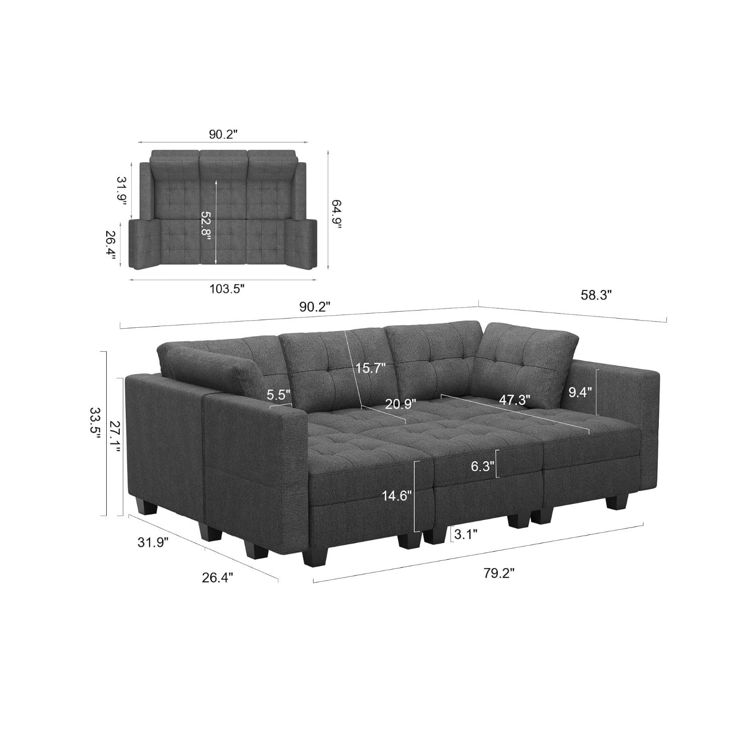 Belffin 6 Seats + 7 Sides Modular Weave Sleeper Sofa with Storage Seat