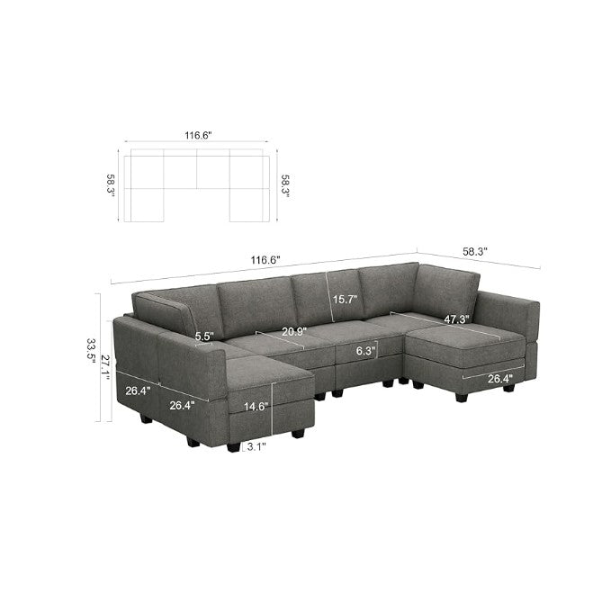 Belffin 6 Seats + 8 Sides Modular Terry Sofa with Storage Seat