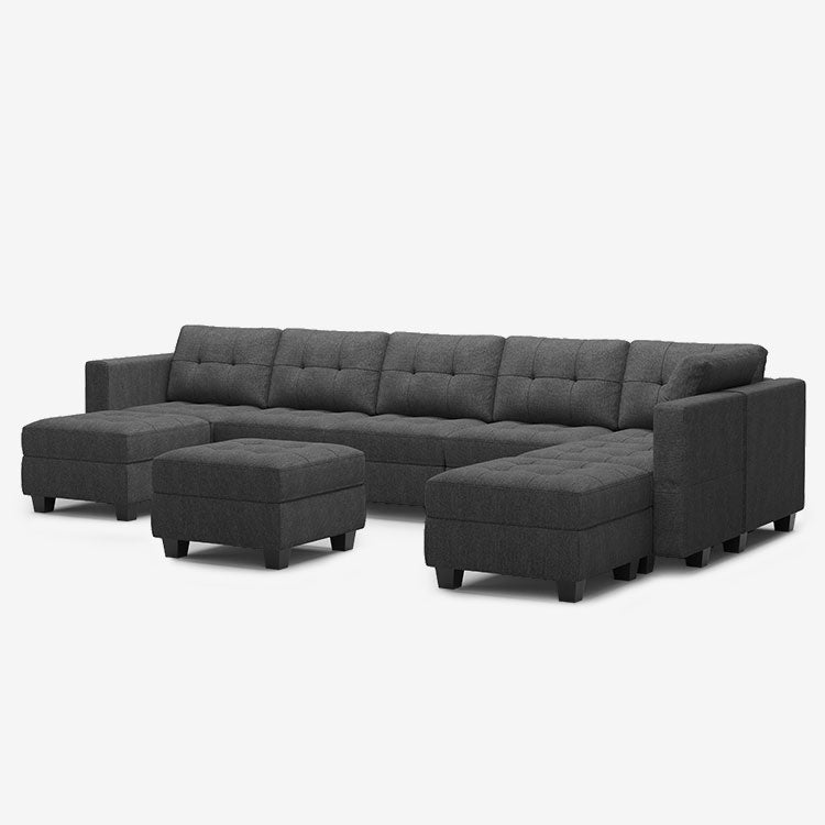 Belffin 8 Seats + 8 Sides Modular Weave Sofa with Storage Seat and Ottoman