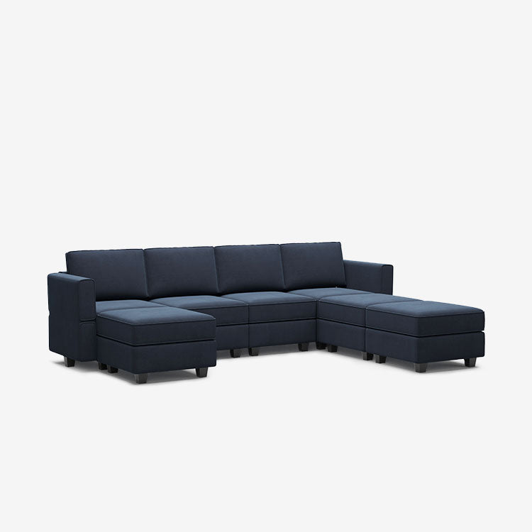 Canapé modulable en velours Belffin 7 places + 6 côtés avec siège de rangement