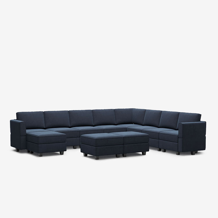 Canapé modulable en velours Belffin 9 places + 11 côtés avec siège de rangement et pouf