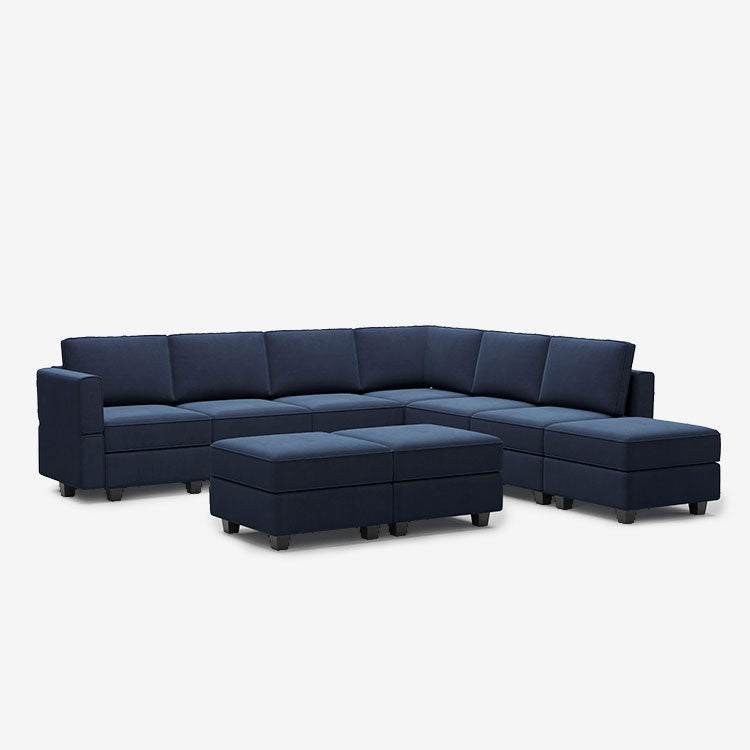 Belffin 7 Seats + 8 Sides Modular Velvet Corner Sofa with Storage Seat and Ottoman