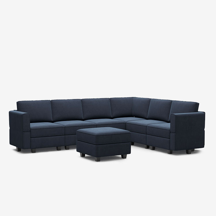 Canapé d'angle modulaire Belffin 6 places + 9 côtés en velours avec siège de rangement et pouf