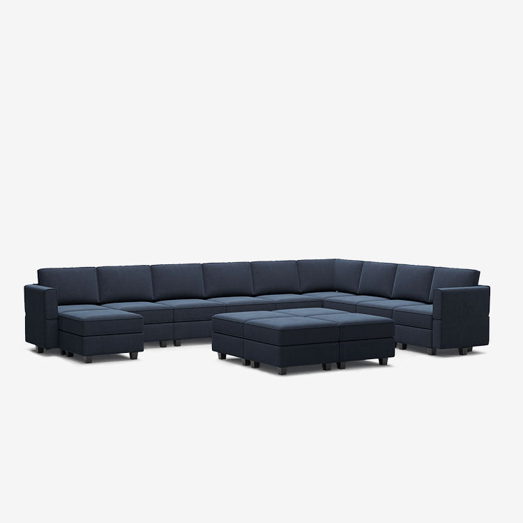 Canapé modulable en velours Belffin 10 places + 12 côtés avec siège de rangement et pouf