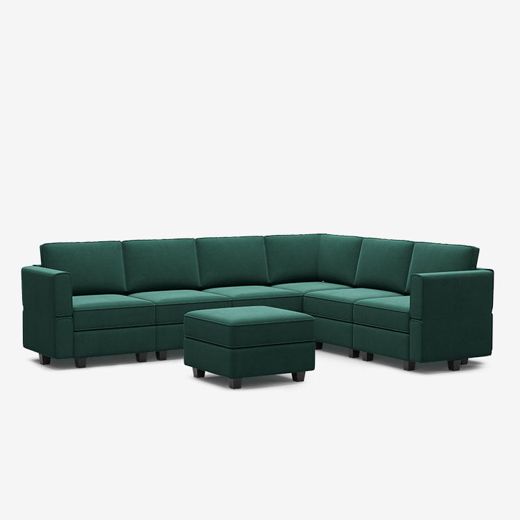 Canapé d'angle modulaire Belffin 6 places + 9 côtés en velours avec siège de rangement et pouf