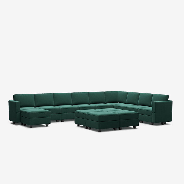 Canapé modulable en velours Belffin 10 places + 12 côtés avec siège de rangement et pouf