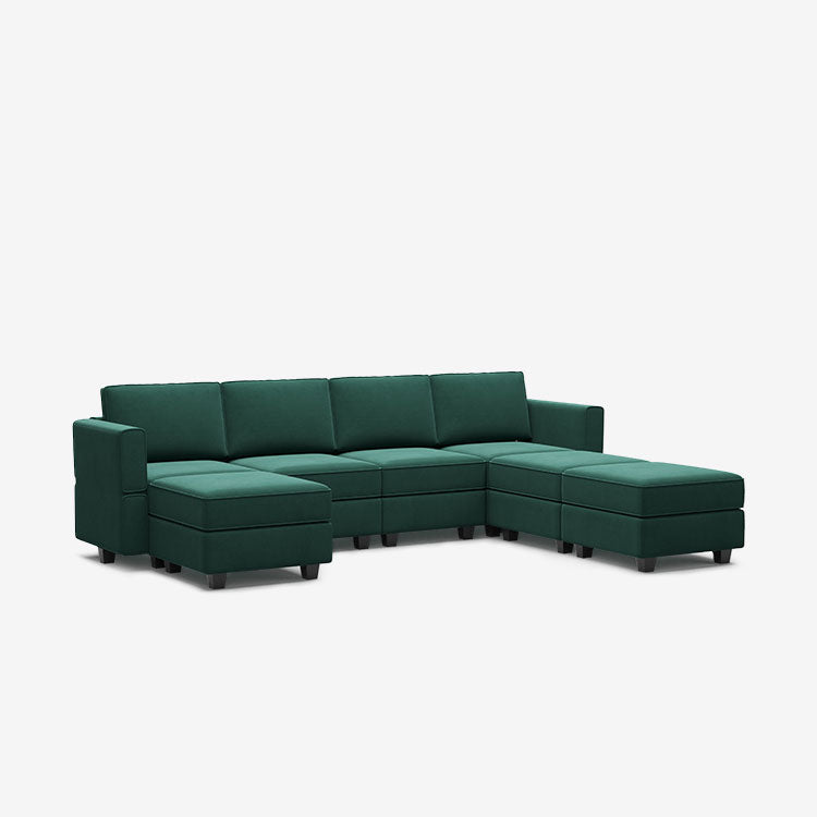 Canapé modulable en velours Belffin 7 places + 6 côtés avec siège de rangement