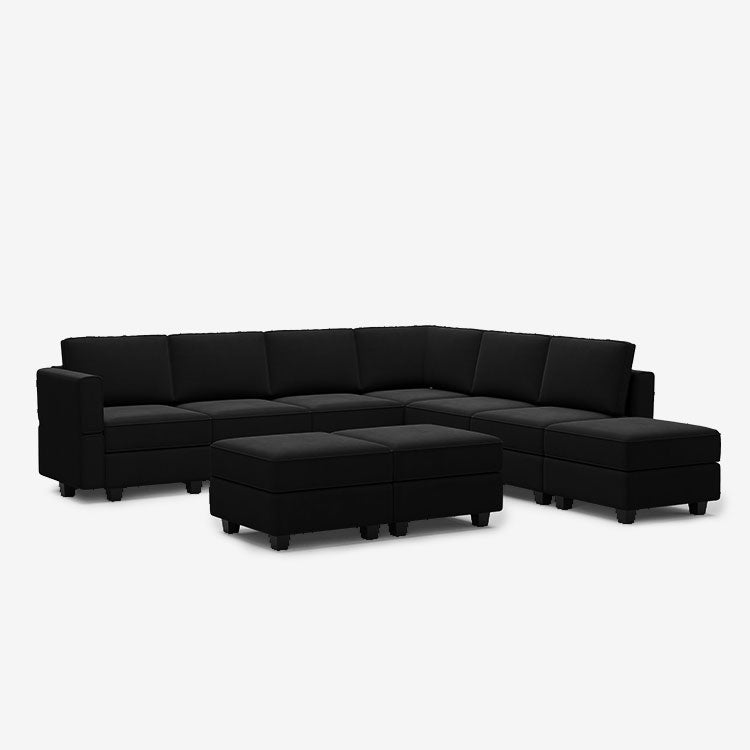 Belffin 7 Seats + 8 Sides Modular Velvet Corner Sofa with Storage Seat and Ottoman