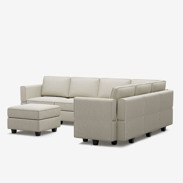 Canapé d'angle modulaire Belffin 6 places + 9 côtés en velours avec siège de rangement et pouf