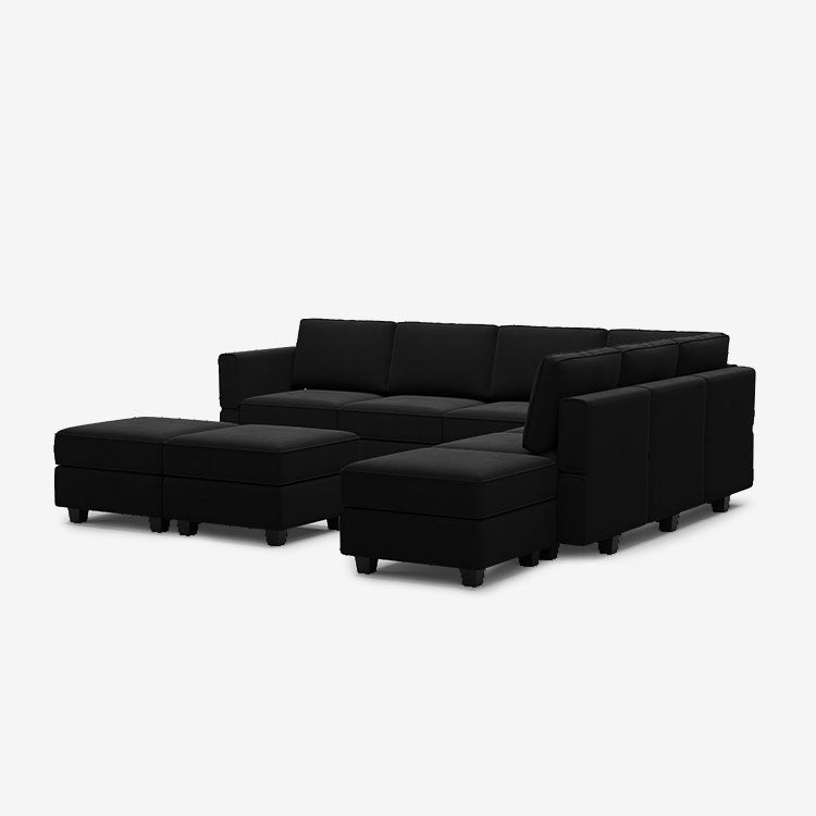 Belffin 7 Seats + 8 Sides Modular Velvet Corner Sofa with Storage Seat and Ottoman