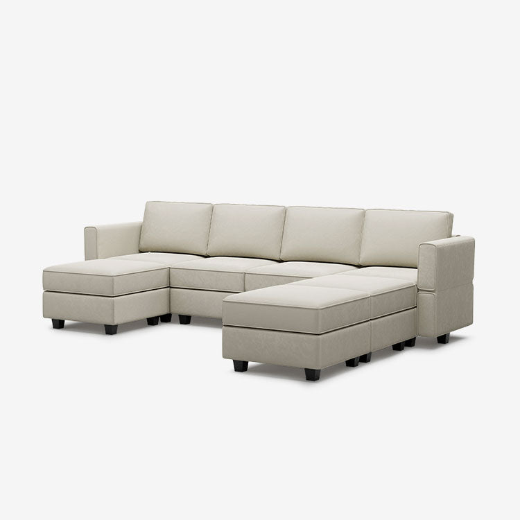 Canapé modulable en velours Belffin 7 places + 6 côtés avec siège de rangement