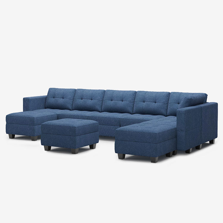 Belffin 8 Seats + 8 Sides Modular Weave Sofa with Storage Seat and Ottoman