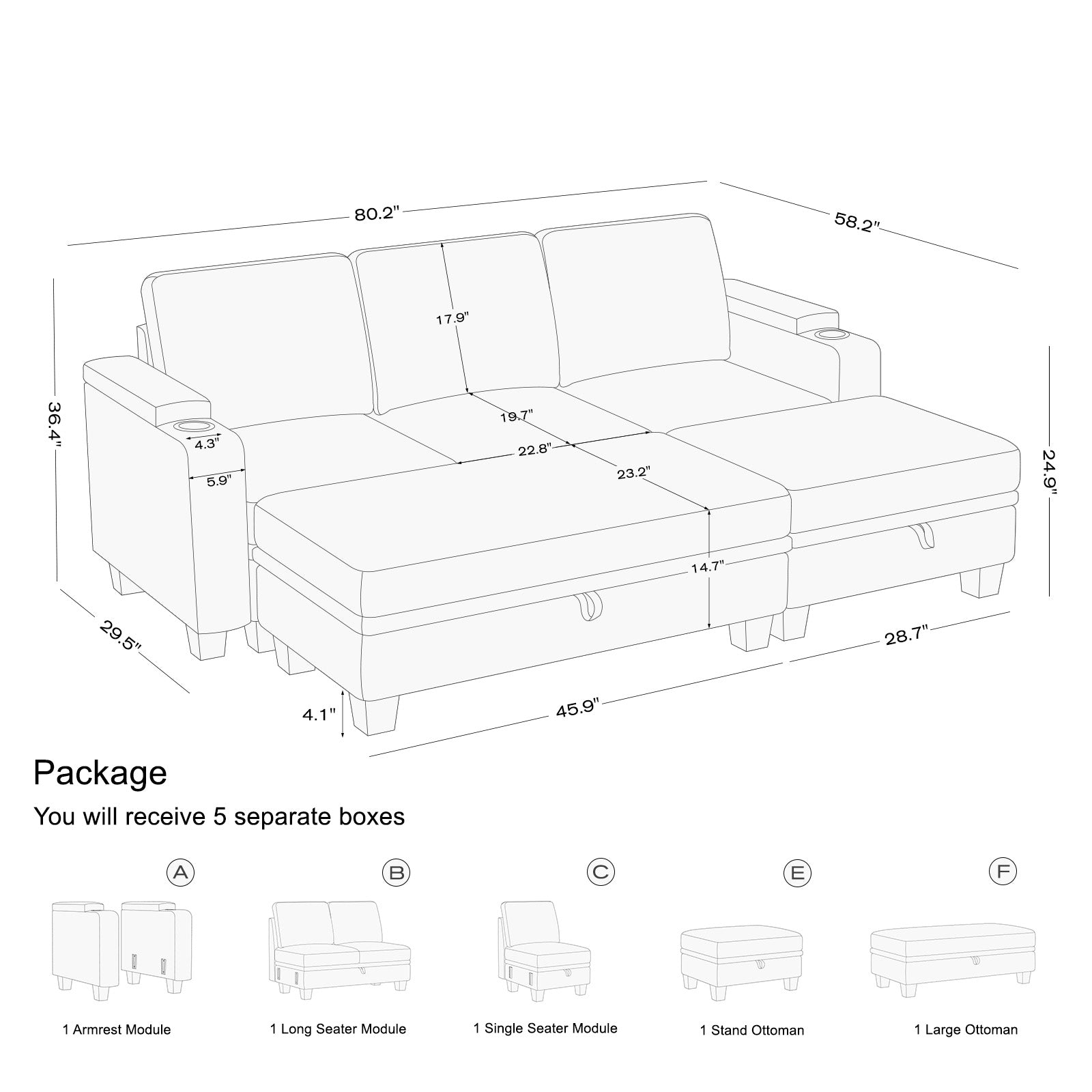 Belffin 3 Seater Modular Chenille Sleeper Sofa
