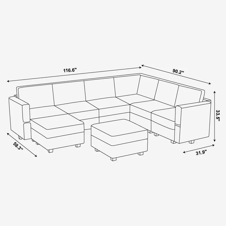Belffin 7 Seats + 9 Sides Modular Velvet Sofa with Storage Seat and Ottoman