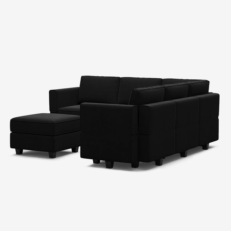 Canapé d'angle modulaire en velours Belffin 5 places + 8 côtés avec siège de rangement et pouf