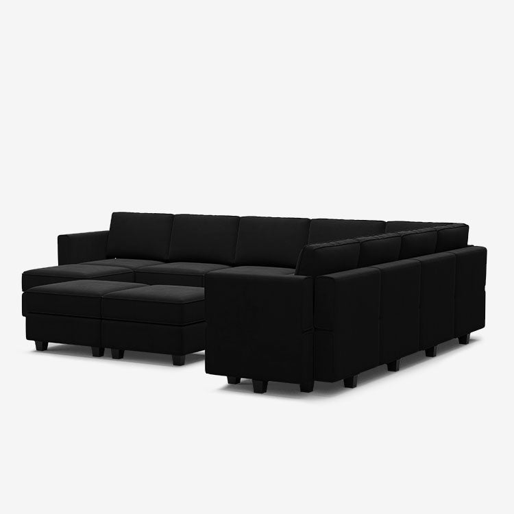 Belffin 9 Seats + 11 Sides Modular Velvet Sofa with Storage Seat and Ottoman
