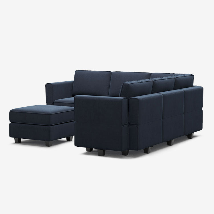 Canapé d'angle modulaire en velours Belffin 5 places + 8 côtés avec siège de rangement et pouf