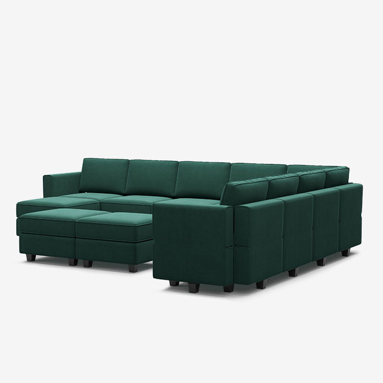 Belffin 9 Seats + 11 Sides Modular Velvet Sofa with Storage Seat and Ottoman