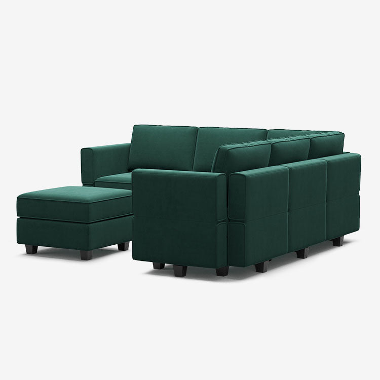 Canapé d'angle modulaire en velours Belffin 5 places + 8 côtés avec siège de rangement et pouf