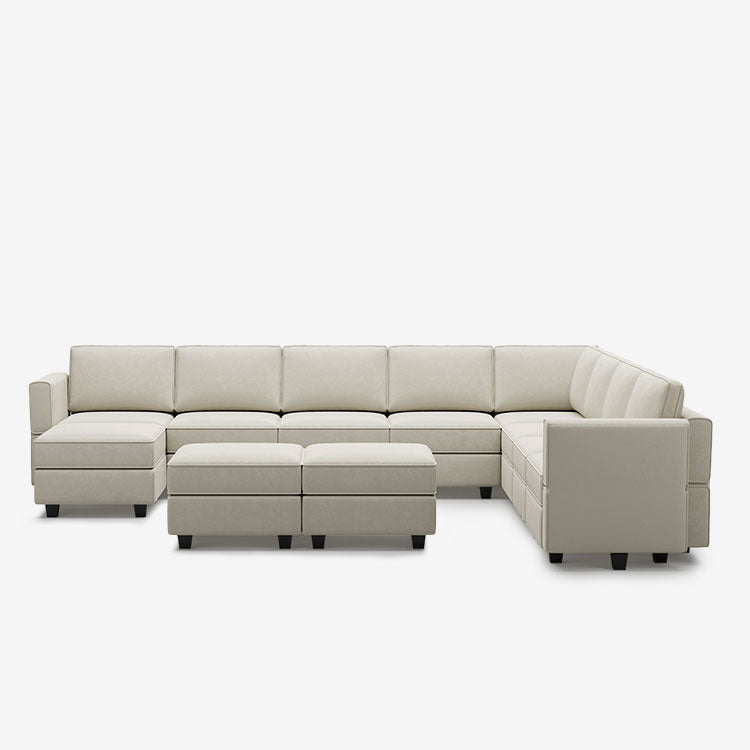 Belffin 9 Seats + 11 Sides Modular Velvet Sofa with Storage Seat and Ottoman