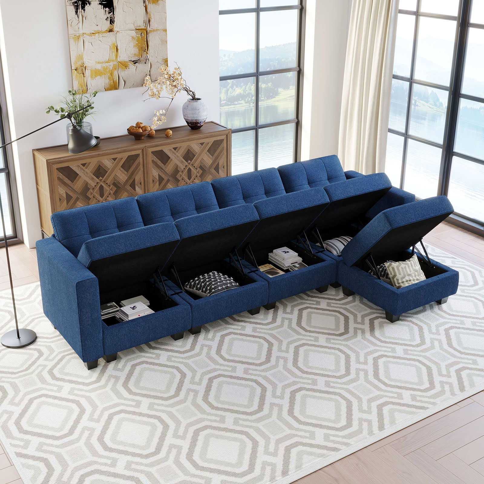 Canapé modulaire Belffin 5 places + 6 côtés avec siège de rangement