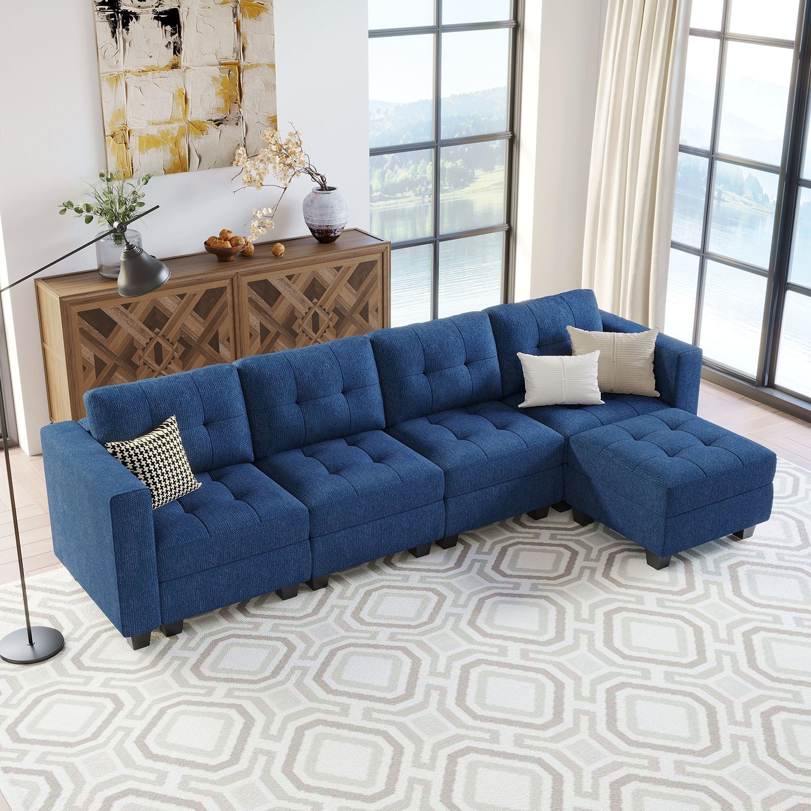 Canapé modulaire Belffin 5 places + 6 côtés avec siège de rangement