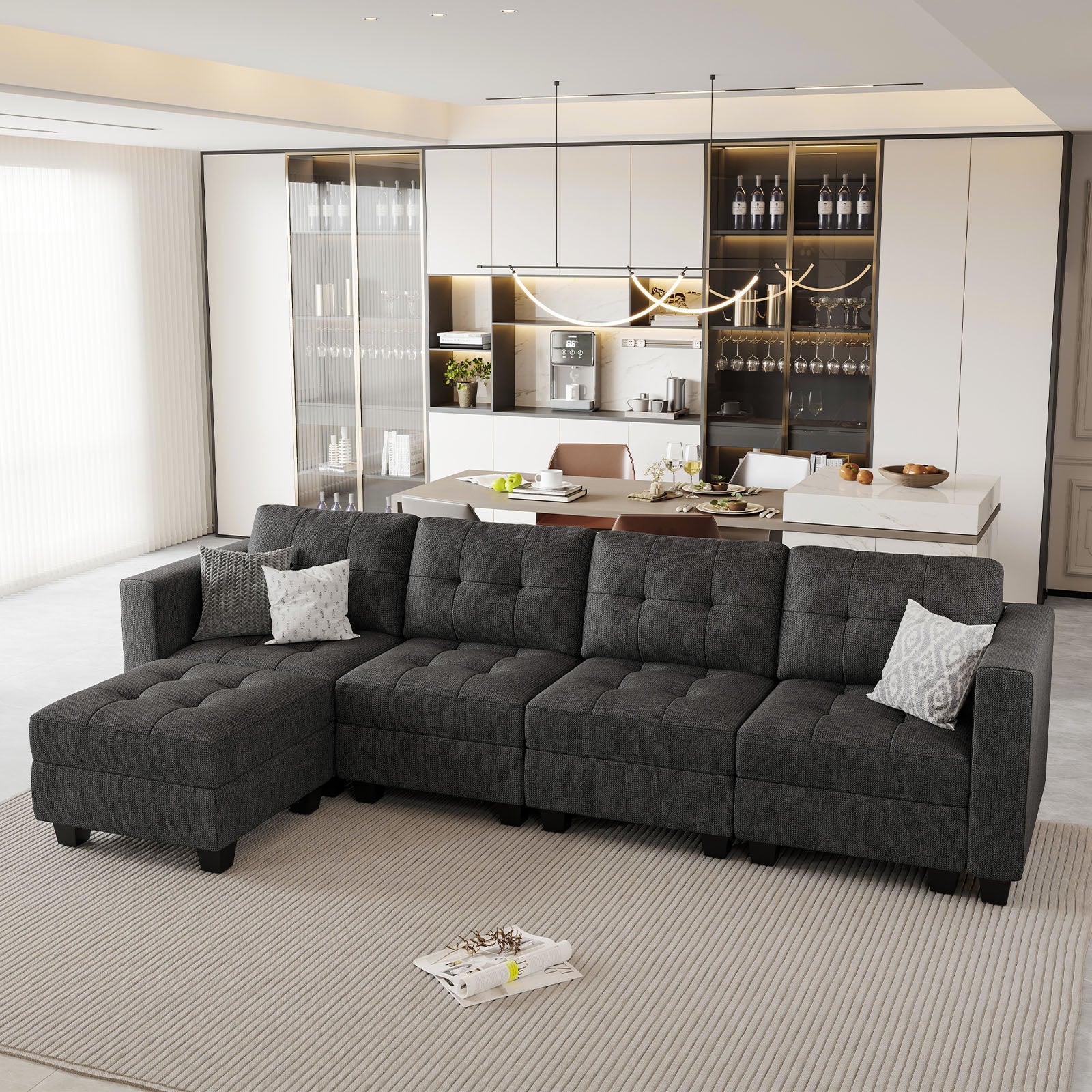 Canapé modulaire Belffin 5 places + 6 côtés avec siège de rangement