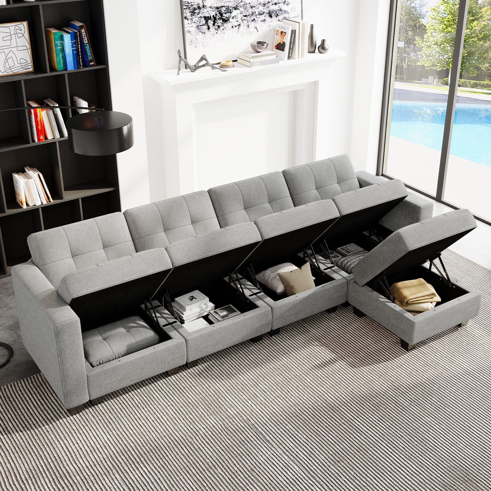 Canapé modulaire Belffin 5 places + 6 côtés avec siège de rangement