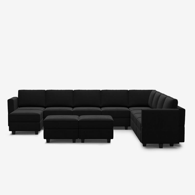 Belffin 9 Seats + 11 Sides Modular Velvet Sofa with Storage Seat and Ottoman