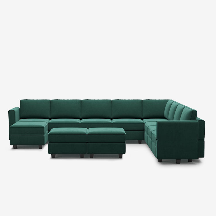 Belffin 9 Seats + 11 Sides Modular Velvet Sofa with Storage Seat and Ottoman