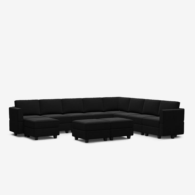 Belffin 9 Seats + 11 Sides Modular Velvet Sofa with Storage Seat and Ottoman