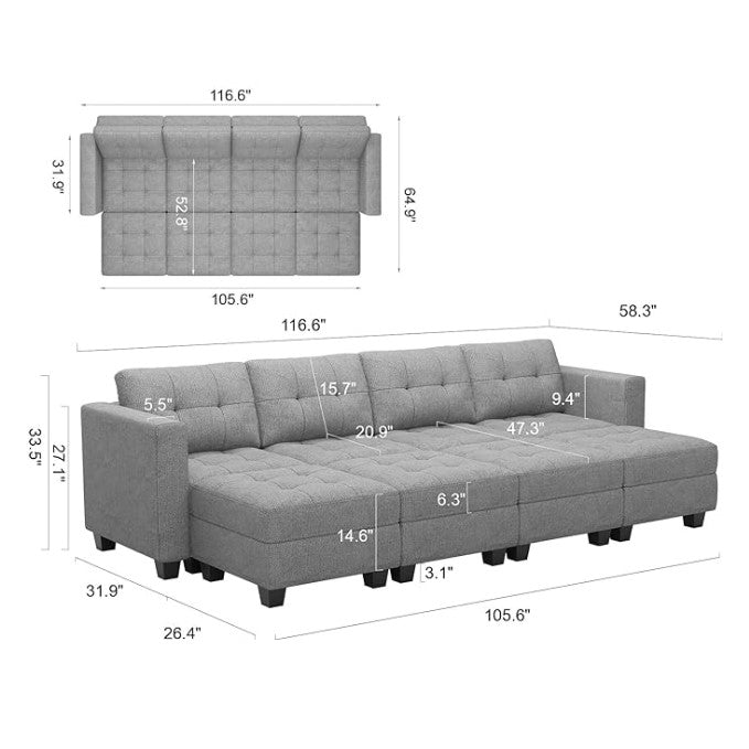 Belffin 8 Seats + 6 Sides Modular Weave Sleeper Sofa with Storage Seat