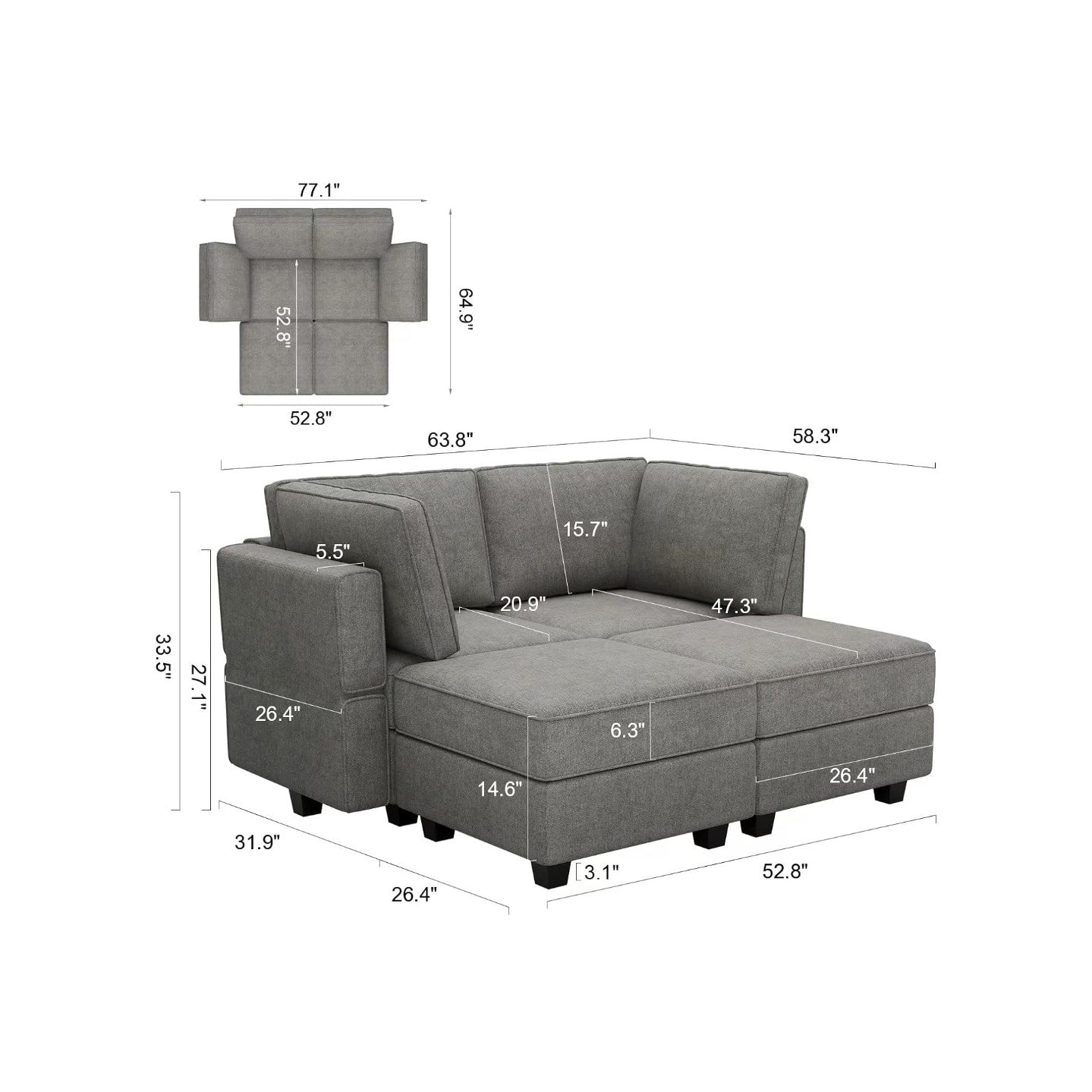 Belffin 4 Seats + 4 Sides Modular Terry Sleeper Sofa with Storage Seat