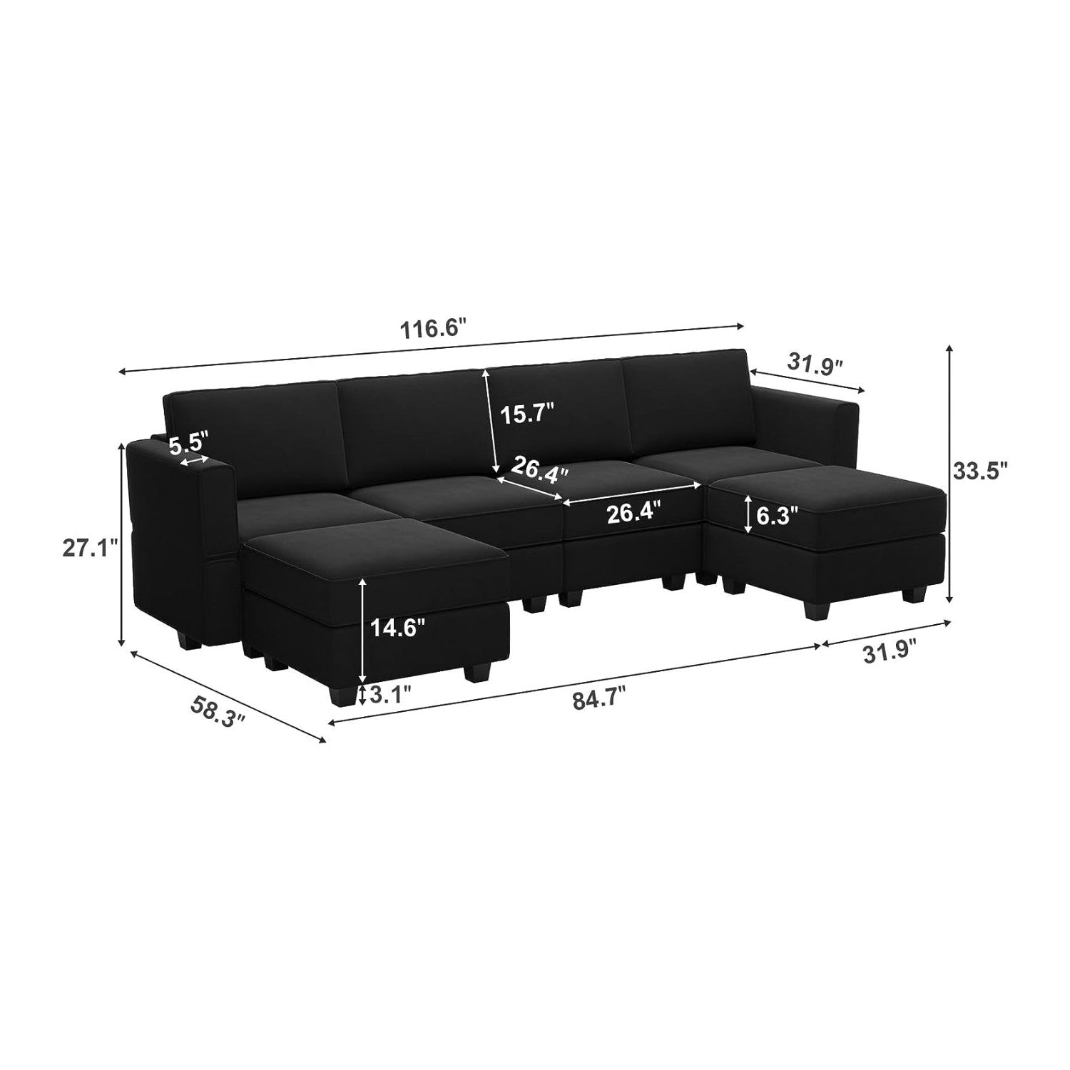 Belffin 6 Seats + 6 Sides Modular Velvet Sofa with Storage Seat