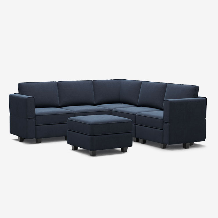Canapé d'angle modulaire en velours Belffin 5 places + 8 côtés avec siège de rangement et pouf
