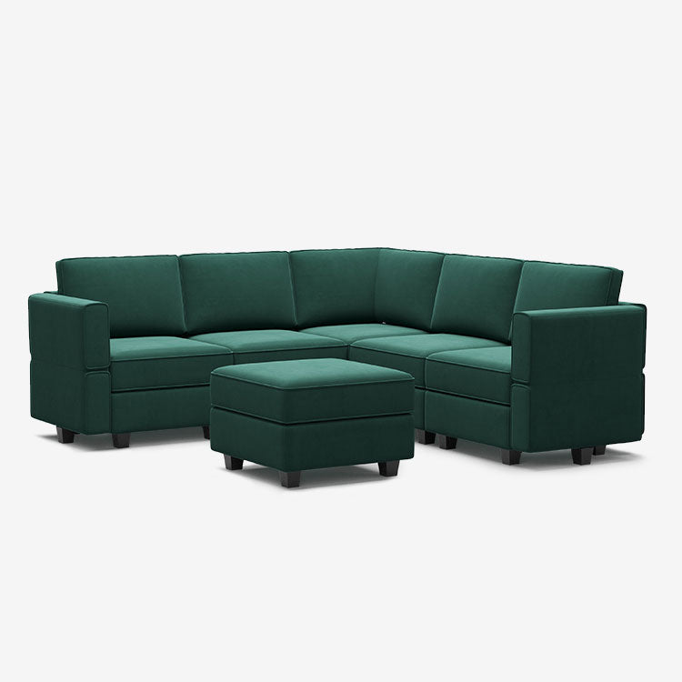 Canapé d'angle modulaire en velours Belffin 5 places + 8 côtés avec siège de rangement et pouf