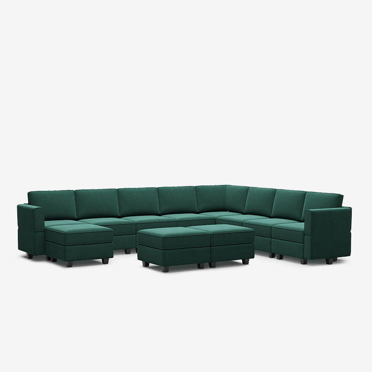 Belffin 9 Seats + 11 Sides Modular Velvet Sofa with Storage Seat and Ottoman