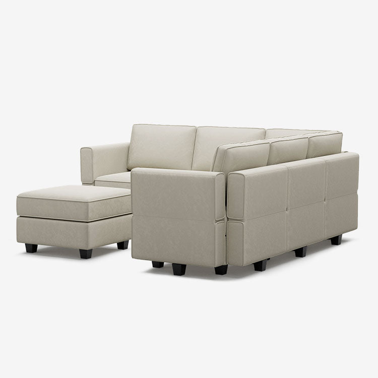 Canapé d'angle modulaire en velours Belffin 5 places + 8 côtés avec siège de rangement et pouf