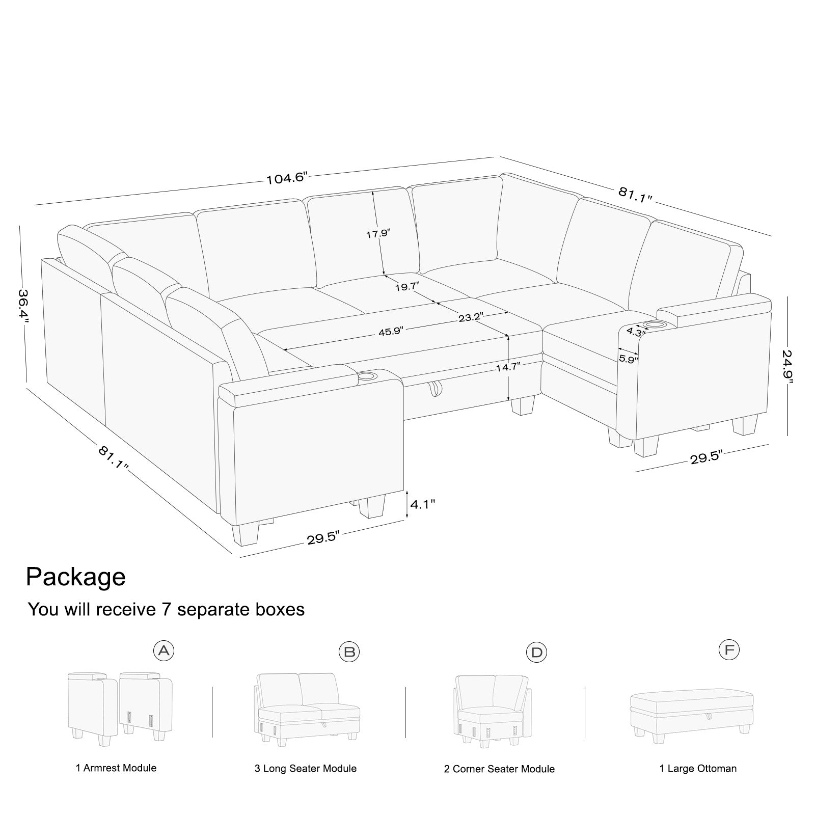 Canapé modulaire 8 places en chenille Belffin
